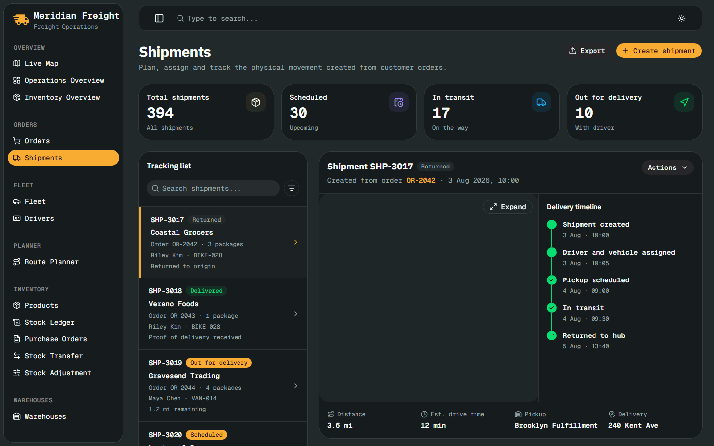 Shipment booking and tracking board